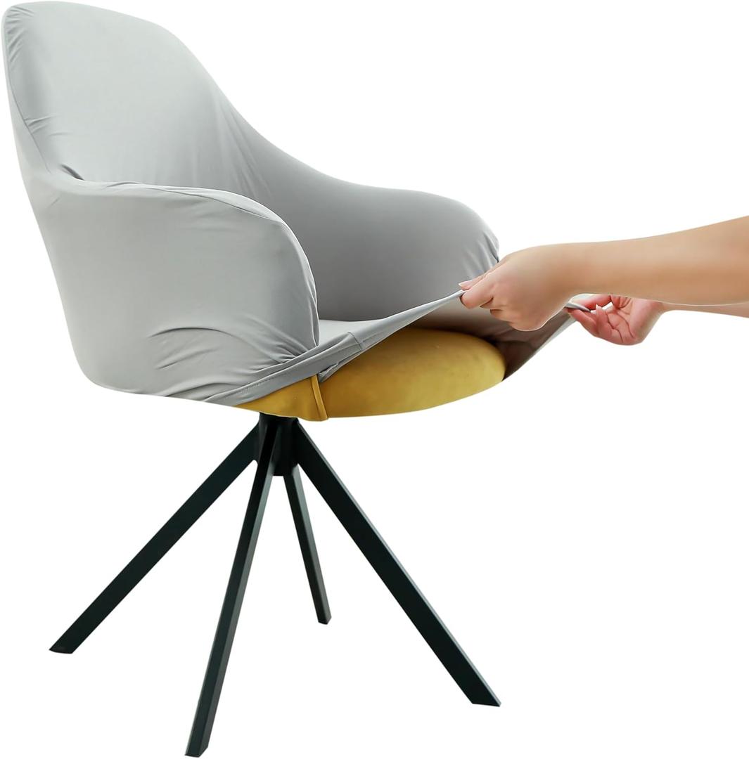 Swivel Armchair Accent Dining Chair Cover for Office, Stretch Mid-Back Office Desk Chair Sliopcover Leisure Arm Chair Protector with arms for Living Room (Light Grey)