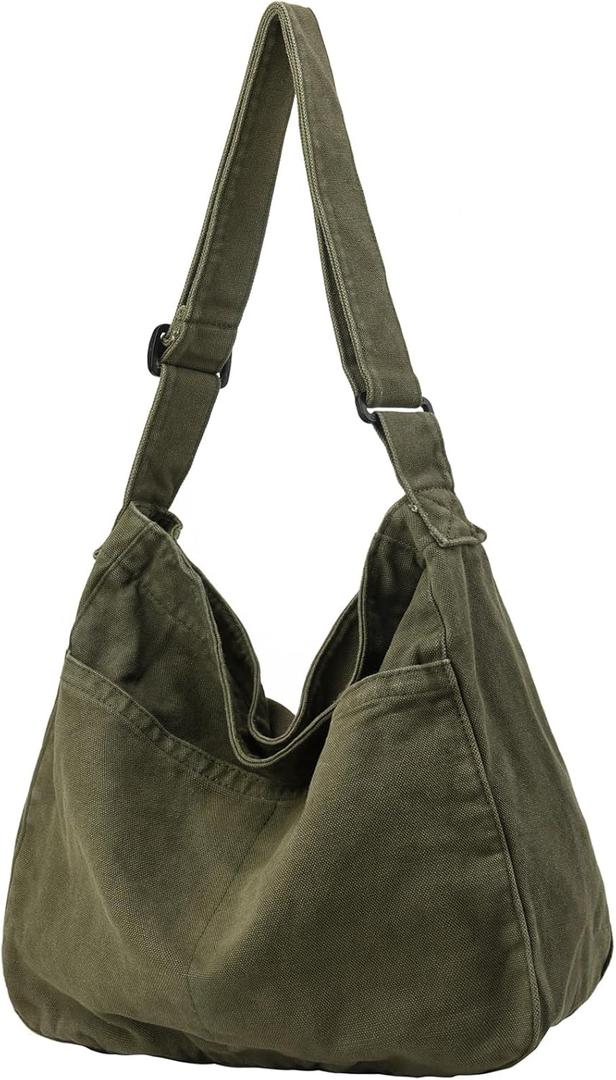 Canvas Tote Bag Casual Hobo Crossbody Shoulder Bag for Women and Men Large Purse Messenger Bag Travel Work, Army Green