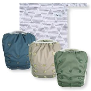 Nora's Nursery Reusable Swim Diapers and Wet Bag - One Size Fully Adjustable - Hamptons Unisex 3 Pack with Wet Bag
