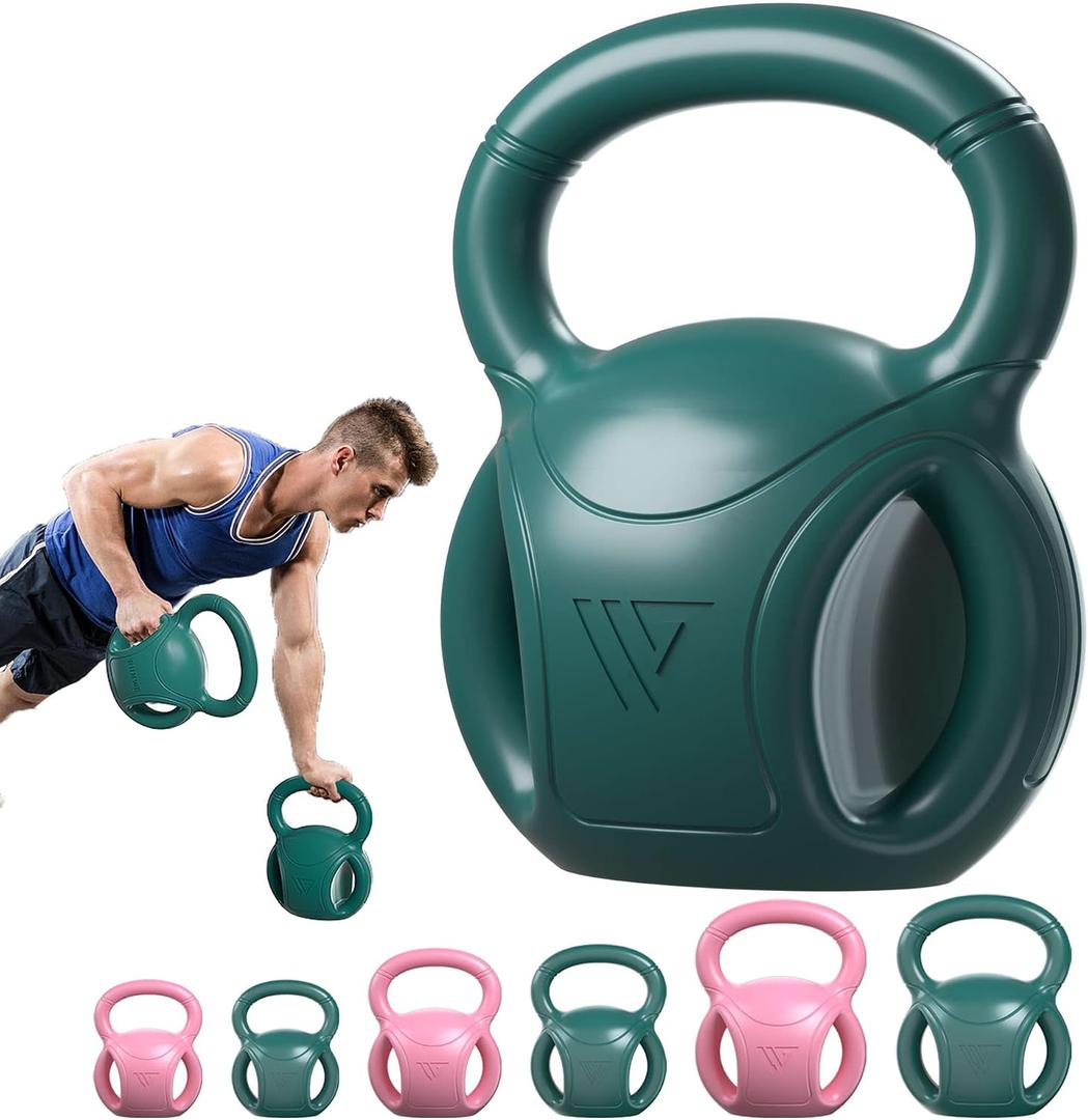 RUNWE Kettlebells Weight 15 LB - Three - Handles Green Kettlebell For Weightlifting, Conditioning, Strength And Core Training For Home Gym With Three Handles 