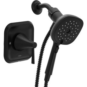 Moen Ronan Matte Black Single-Handle Modern Shower Faucet with Square Handheld Rain Shower Spray Head Featuring Magnetix, Valve Included, 82023BL