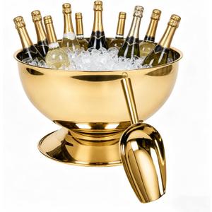 Large Ice Bucket, 12L Champagne Bucket with Ice Scoop Semicircle Drink Tub with Integrated Base Gold Beverage Tub for Parties, Cocktail Bar, Chilling Wine (1, Gold)