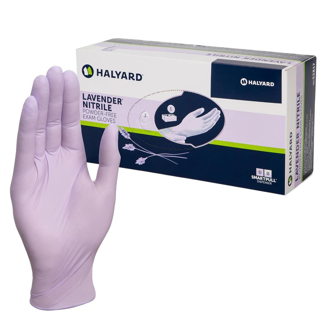 HALYARD Lavender Nitrile Exam Gloves, Powder-Free, Non-Sterile, 3.1 mil, 9.5 Inches, Lavender, X-Small, 52816 (Box of 250)