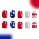 2 x 4th of July Press on Nails Short Square Fake Nails Red Blue Full Cover False Nails Stars Glitter Glue on Nails Independence Day Nails Press ons Glossy Artificial Stick on Nails for Women 24 Pcs, (Mix Nails)