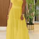 Lucuna Women's Linen One Shoulder Flowy Summer Boho Maxi Dresses (Yellow, L)