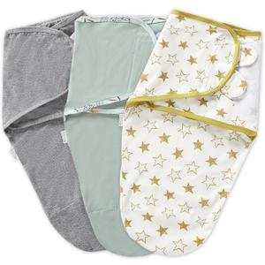 Baby Swaddle Warp Adjustable 3 Pack100% Cotton Newborn Swaddle Blanket for Boy Girl (0-3 Months, Green Stars)