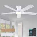 Low Profile Ceiling Fans with Lights and Remote Control, 52" White Ceiling Fans with Reversible Quiet Motor, Modern Flush Mount Ceiling Fan Light for Indoor&Outdoor with Cover