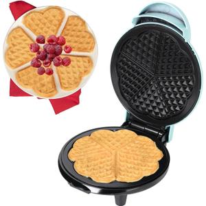 Waffle Maker 7 Inch Waffle Iron, Nonstick Easy to Clean, 700W Quick Heat-up, 5 Slides Heart Shape, Blue Azure