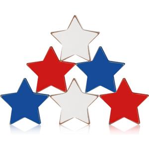 Maitys 6 Pcs 4th of July Wooden Star Signs Patriotic Red White Blue Wood Star Standing Blocks Table Tiered Tray Decoration for Independence Day Memorial Day Festival Celebration(Vintage)