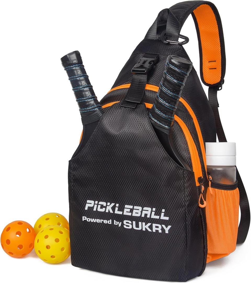 SUKRY Pickleball Bag Lightweight Sling Backpack for Men and Women with Multi-Pocket Crossbody Gym & Travel Backpack Pickle Ball Accessories (Orange)