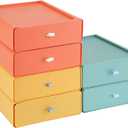 RETON 6 PCS Stackable Storage with Drawers, Large Capacity Desktop Organizer, Plastic Storage Box for Office School Home (3 Colors)