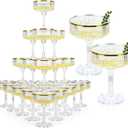48 Pack Clear Champagne Tower Glasses 7 Oz Champagne Flutes Plastic Champagne Coupe Glasses With Gold Rim Disposable Martini Glass Stackable Stemmed Coupe Glass for Weddings Birthday Party(48, Clear)