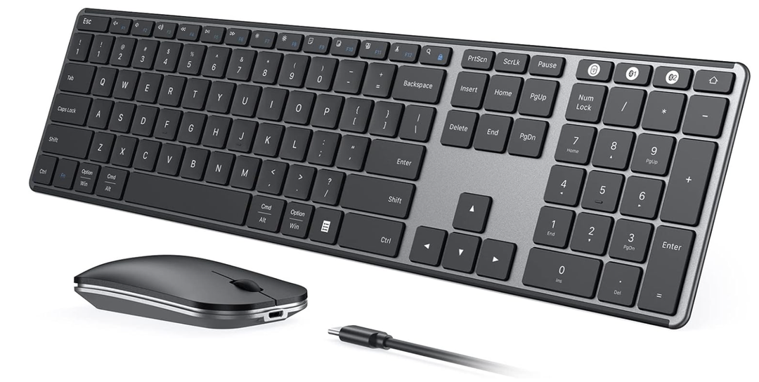 seenda Wireless Bluetooth Keyboard and Mouse Combo, SKM643 Rechargeable Slim Quiet Keyboard Mouse, 3 MultiDevice Connection, Compatible for Windows, Mac, MacBook, iPad, Tablet, Black Gray
