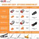 JRready ST6361 Deutsch Connector Kit, 2 4 Way DTP Automotive Waterproof Connector, DTHD 1 Pin Male Female Plug Connectors with Deutsch Crimp Tool,Solid Contacts 12-16 AWG for Car,Truck,Boats