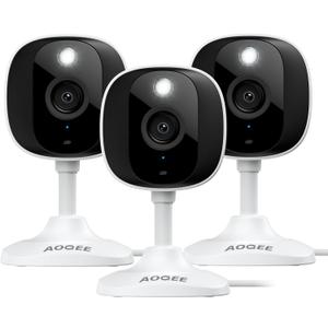 AOQEE 2K Cameras for Home Security-Outdoor/Indoor Camera for Dog/Cat/Pet/Nanny/Baby/Elderly, Color Night Vision, White Light, Siren, 24/7 SD Recordings, Works with Alexa, Plug in (C1-White-3pack-2.4G)