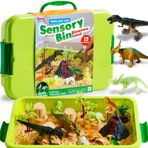 Klever Kits Dinosaurs Sensory Bin Toys for Toddlers with Glow in The Dark Dinosaurs, Sandbox with Lid Sand, Preschool Learning Activities Gifts for Boys Girls Age 3+ by JOVA