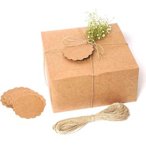 mudrit Kraft Gift Boxes 10 Pack 8x8x4 Inches, Thick Kraft Paper Boxes with Lids, Tags & Jute Rope for Gifts, Wedding Favours, Bridesmaid Proposals, Cupcakes, Crafting