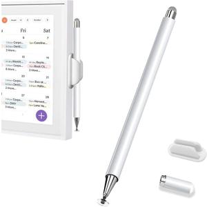 Stylus and Mount for Skylight Calendars 15/27 Inch/Switch, Dual Tip with Mesh and Disc Tip | Magnetic Pen Cap | Flexiple Stylus Holder Mount to Calendar,Multifunctional Capacitive Stylus Pen-White