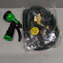 Flexi Hose with 8 Function Nozzle, 25FT - Lightweight Expandable Garden Hose, No-Kink Flexibility, 3/4 Inch Solid Brass Fittings and Double Latex Core - Black and Green