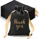 Sieral 50 Pcs Thank You Satin Gift Bags with Drawstring Jewelry Candy Pouches for Valentines Easter Wedding Baby Shower Birthday Holiday Party Thank You Bag for Gift Wrap(Black, Gold,5 x 7 Inch)