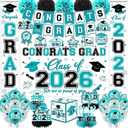 Teal Graduation Decorations 2026 - Graduation Party Supplies Kit with Congrats Grad Backdrop,Banner,Hanging Swirls,Balloons Teal Congrats Grad Decorations for Class of 2026 Party