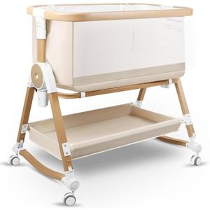 4 in 1 Baby Bassinet, Bassinets Bedside Sleeper
Adjustable 7 Heights Bedside Sleeper with Mosquito Net, Wheels and Storage Basket, Breathable Mesh Rocking Bassinet for Baby