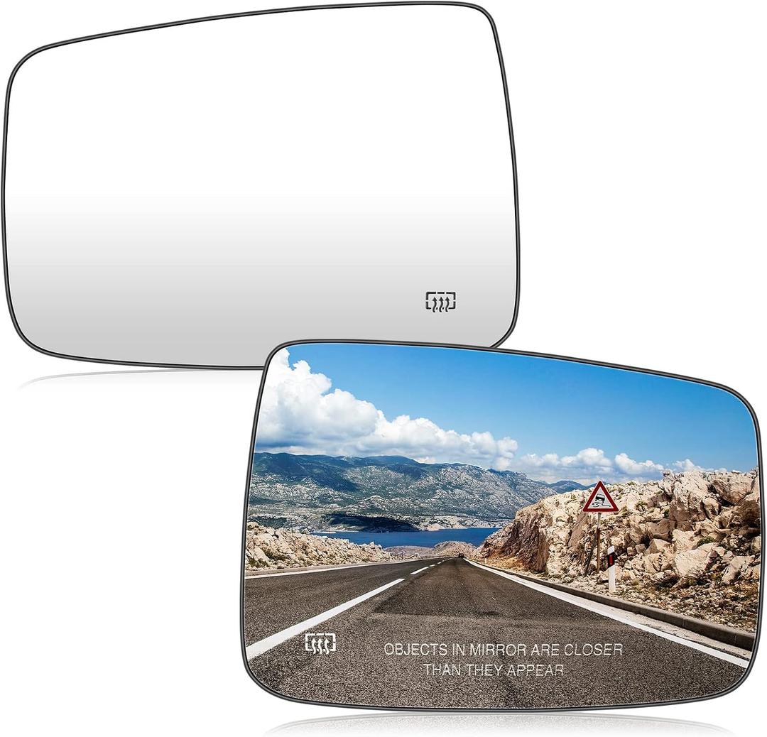 Left & Right Side Heated Convex Mirror Glass Fits for 2009-2017 Dodge Ram 1500, 2010-18 Ram 2500 Replacement for 68079363AA 68050299AA 1 Pair