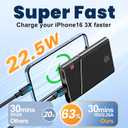 Aaoyun Portable Charger Power Bank, 10000mAh 22.5W PD Fast Charging Powerbank with Built-in USB C Cable, Slim External Phone Battery Pack for iPhone 17/16/15 Samsung S24 Android etc (Black)