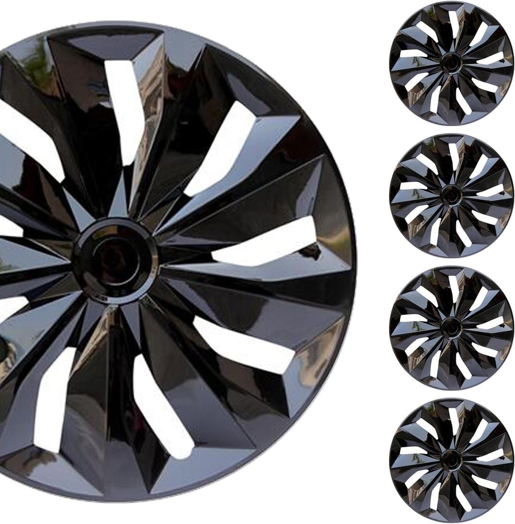 Hubcap Wheel Cover Replacement R17 Hub Caps Universal-Fit Steel Wheel Rim Cover ABS Material Exterior Accessories for Most Car Truck SUV -Set of 417-inchBlack
