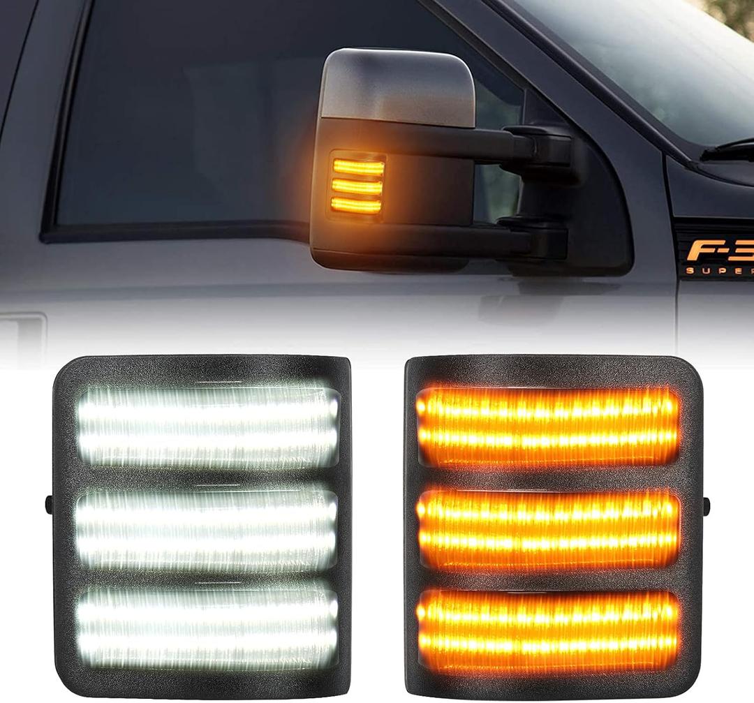 SUPAREE LED Switchback Side Mirror Marker Running & Turn Signal Light fits For 2008-2016 F250 F350 F450 F550 Super Duty Running light and Turn signal Aftermarket Replacement-Smoked Lens