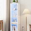 Bookshelf with LED Lights, Modern 4-Tier Bookcase, Open Storage Book Shelf, 11  14.2  50.4 Inches, Small Narrow Bookshelves for Living Room, Home Office, Bedroom, White