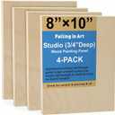 Falling in Art Unfinished Birch Wood Canvas Panels Kit, 4 Pack of 8x10 Studio 3/4 Deep Cradle Boards for Pouring Art, Crafts, Painting, and More