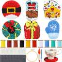 Mindsoft 6 Pcs Christmas Punch Needle Kits for Adults Beginners Punch Needle Coaster Xmas Embroidery Kit with 6 Patterns Yarn Tools Felt Embroidery Hoop Instruction for DIY Christmas Craft Night Ideas