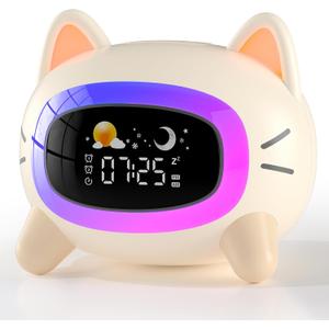 Kids Alarm Clock Ok to Wake Alarm Clock for Kids, Toddlers Night Light Clock for Bedroom, Cat Alarm Clock with Sleep Training and Sound Machine, Birthday Gift for Boy Girls Children