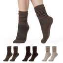 CoolMate Women's Scrunch Crew Socks, Slouchy Mid Calf Boot Socks, 3 Pairs Slouch Socks, US Size 6-10 (US, Numeric, 6, 10, Regular, Regular, 3 Pairs Brown/Light Brown/Beige)