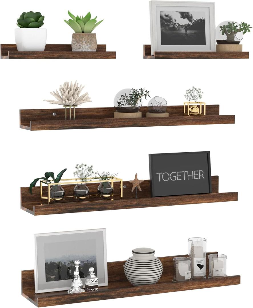 Giftgarden 24 Inch Wall Mounted Floating Shelves Set of 5, Rustic Wood Wall Shelves for Bathroom, Bedroom, Kitchen, Living Room Storage and Decoration, Brown Picture Ledge