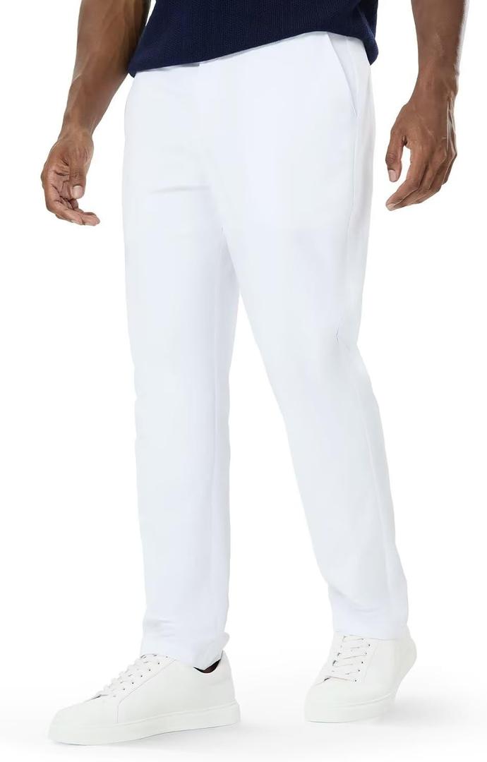 SNOWTEN Mens Dress Pants, Soft Pro Fabric, Classic Fit Stretch Work Pants Lightweight Water-Repellent Pant with Pockets (White) L32xW30
