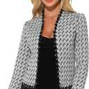 Allegra K Plaid Tweed Blazer for Women's Long Sleeve Open Front Work Office Jacket, Small Black