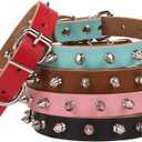 Basic Classic Adjustable Genuine Cow Leather Pet Collars for Cats Puppy Dogs (Medium, Blue-Spiked Rivet) (Medium / Neck 10.5"-13")