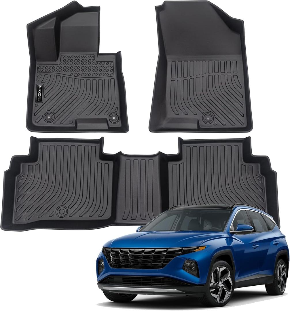 Auxko All Weather Floor Mats for 2025 2024-2022 Hyundai Tucson Gasoline TPE Liners Set Tucson Accessories All Season Guard Odorless Anti-Slip Floor Mats for 1st & 2nd Row