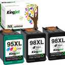 Kingjet Remanufactured Ink Cartridge Replacement for HP 98 95 C9364WN C8766WN Work with Officejet 150 100 6310 H470 PhotoSmart 2575 C4150 C4180 8050 Deskjet 460 5940 5943 Printer (2 Black, 1 Color)