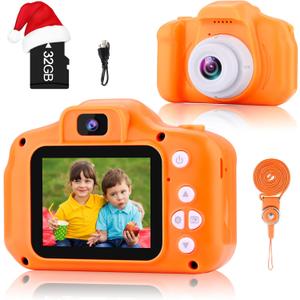GKTZ Toys for Girls Age 3-8, Kids Camera Digital Video Toddler Camera Children Camcorder Birthday Gifts for 3 4 5 6 7 8 Year Old Girls with 32GB SD Card (Orange)