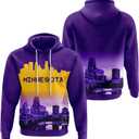 City Night View Silhouette Skyline Football Hoodie Gift for Men Football Sweatshirt Pullover Top Long Sleeve Hoodie (Purple, XXL)