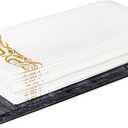 Denique Guest Towel Holder for Bathroom - 12" Marble Tray, Paper Napkin and Hand Towel Organizer, Countertop Vanity Decorative Tray with Gold Handles (Gray)