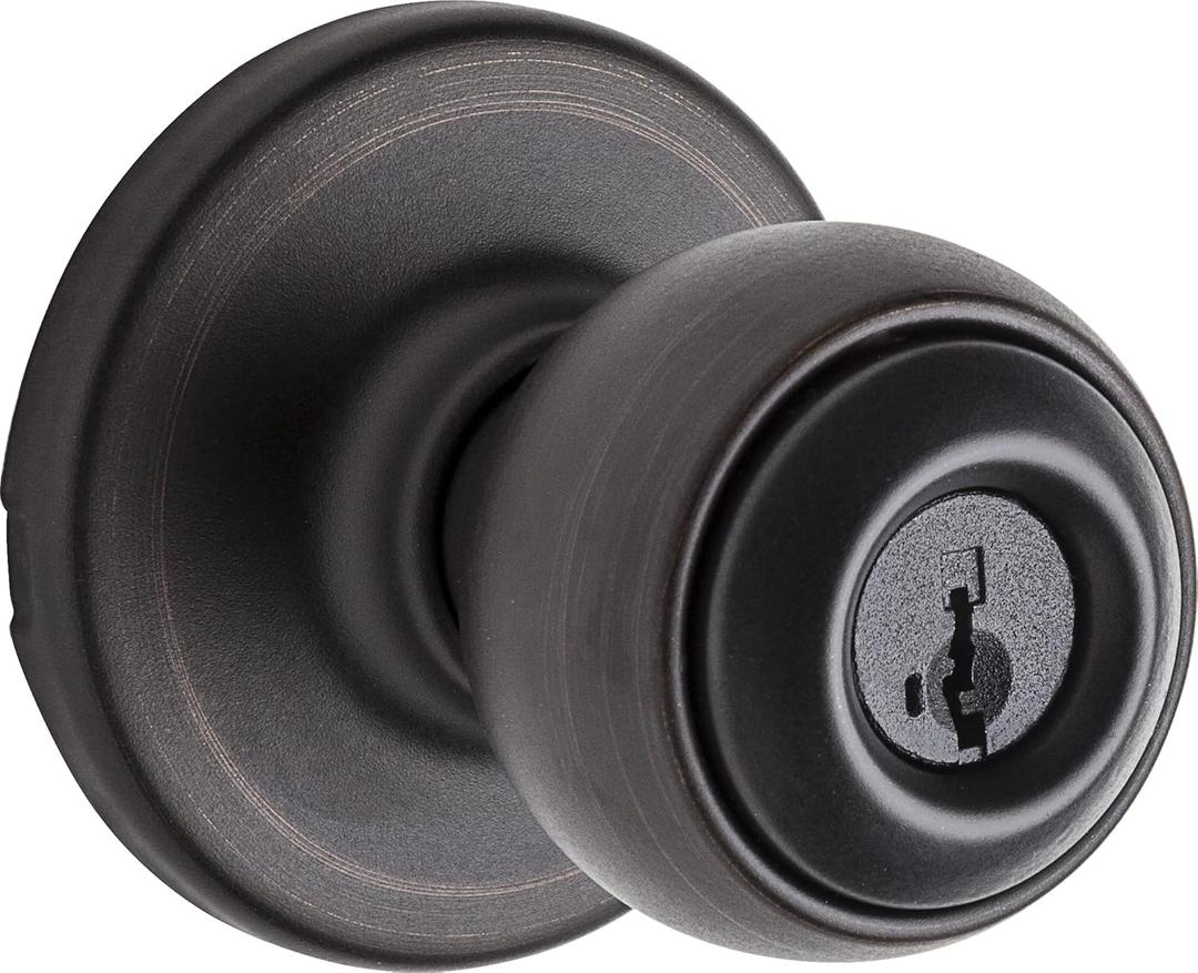 Kwikset Polo Entry Door Knob with Lock and Key, Secure Keyed Handle Exterior Doorknob, Front Entrance and Bedroom, Venetian Bronze, Pick Resistant SmartKey Rekey Security (1 Pack)