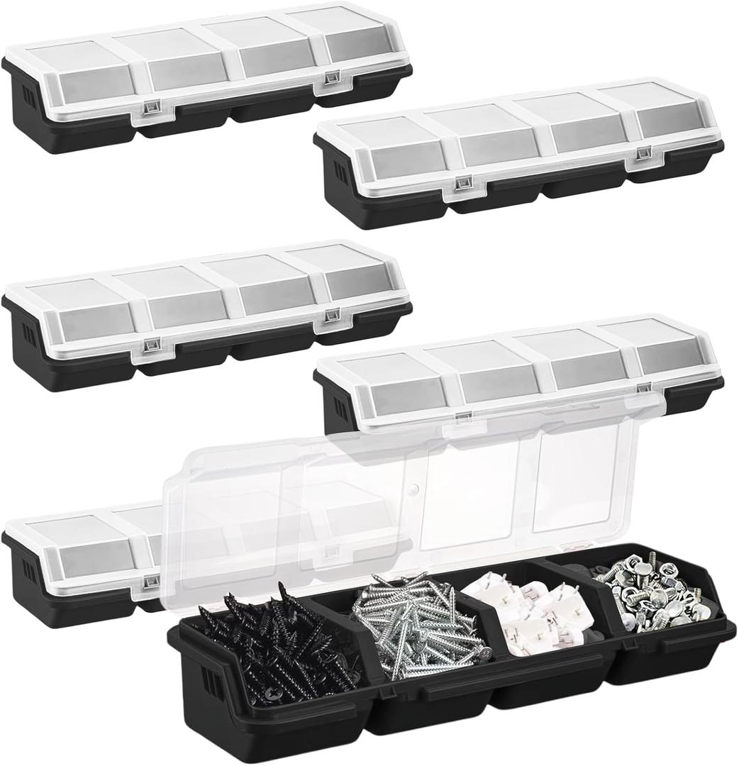 3Pcs Screw Organizers Storage Bins with Lids, Plastic Stackable Hardware Organizer Box for Garage Nails Craft Tool Organizing, Tool Cart Cabinet Workbench Drawers (Black)