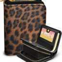 Bistup Credit Card Holder Wallet for Women Cute Leather Ladies Teen Girls Female Cardholder Wallets Accordion Purse Small Medium Aesthetic Print Leopard Modern Design Rfid Zipper Around