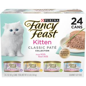 Purina Fancy Feast Tender Ocean Whitefish, Turkey, Chicken and Salmon Feasts Wet Kitten Food Variety Pack - (Pack of 24) 3 oz. Boxes (EXP 12/01/26)