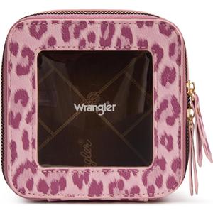 Montana West X Wrangler Clear Makeup Bag Travel Cosmetic Bag Portable Make Up Toiletry Organizer for Women Leopard (Small, Small Leopard-Pink)