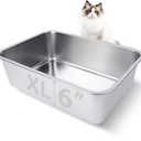 Stainless Steel Cat Litter Box for Adult Cats or Kitty/Kitten 19.5"x13.6"x6" Rust-Proof, High Side, Non Stick, No Smell, Easy to Clean Metal Cat Litter Box